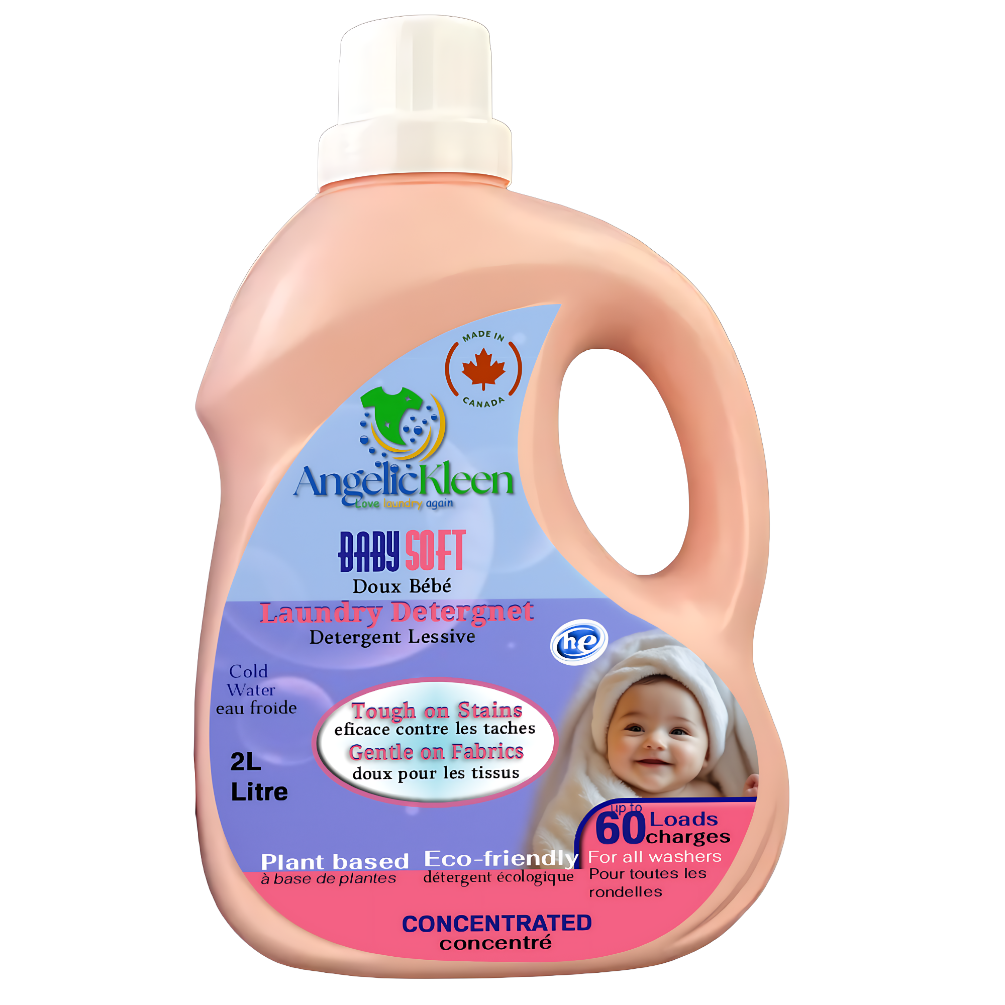 AngelicKleen Baby Soft hypoallergenic plant-based laundry detergent 2L for baby clothes and sensitive skin