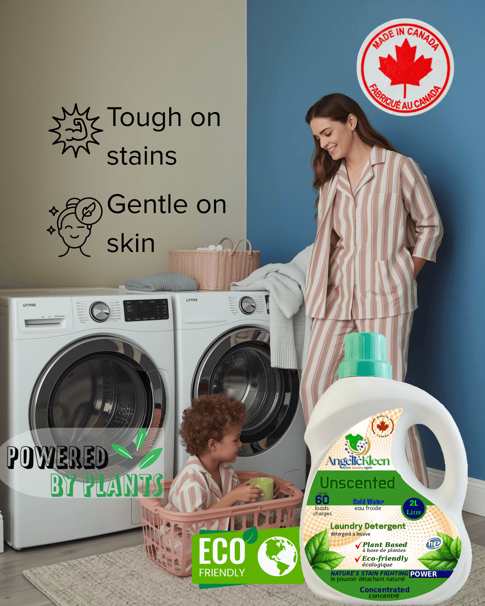 AngelicKleen Unscented fragrance-free plant-based liquid laundry detergent 2L hypoallergenic eco-friendly