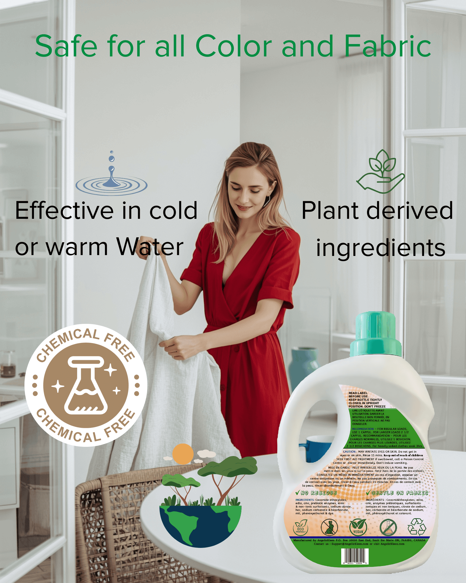 AngelicKleen Unscented fragrance-free plant-based liquid laundry detergent 2L hypoallergenic eco-friendly