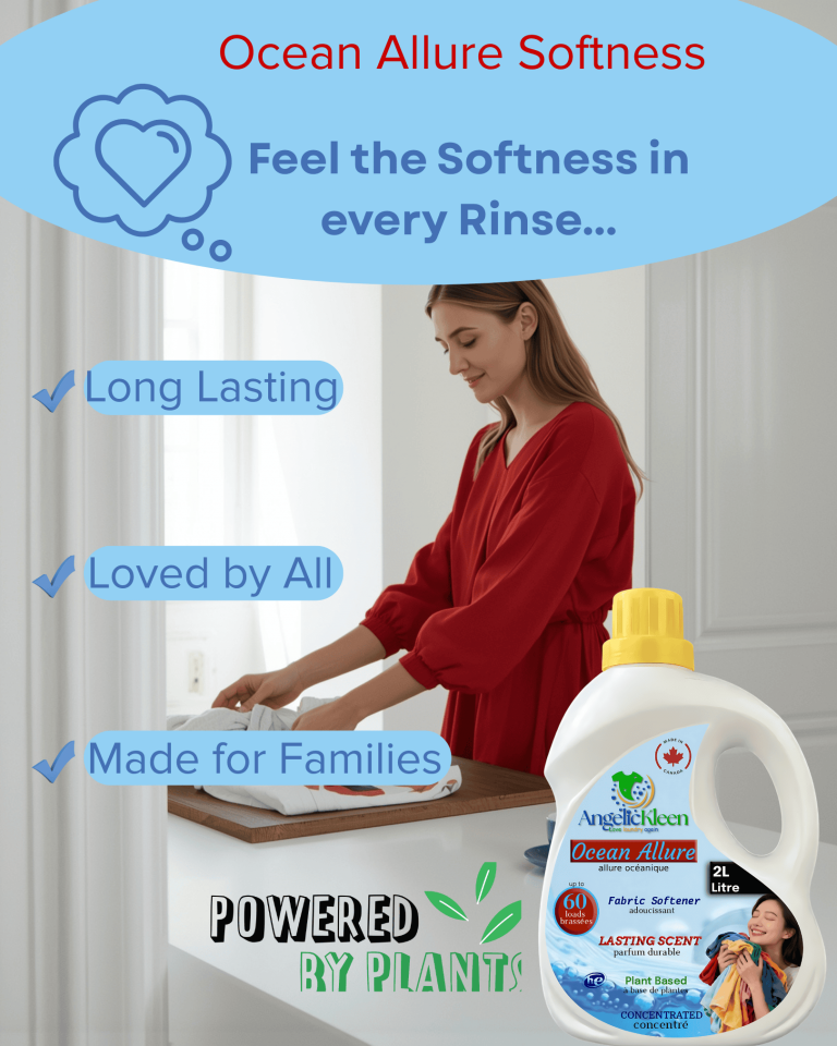 AngelicKleen Ocean Allure plant-based fabric softener 2L bottle with fresh ocean scent for soft clothes