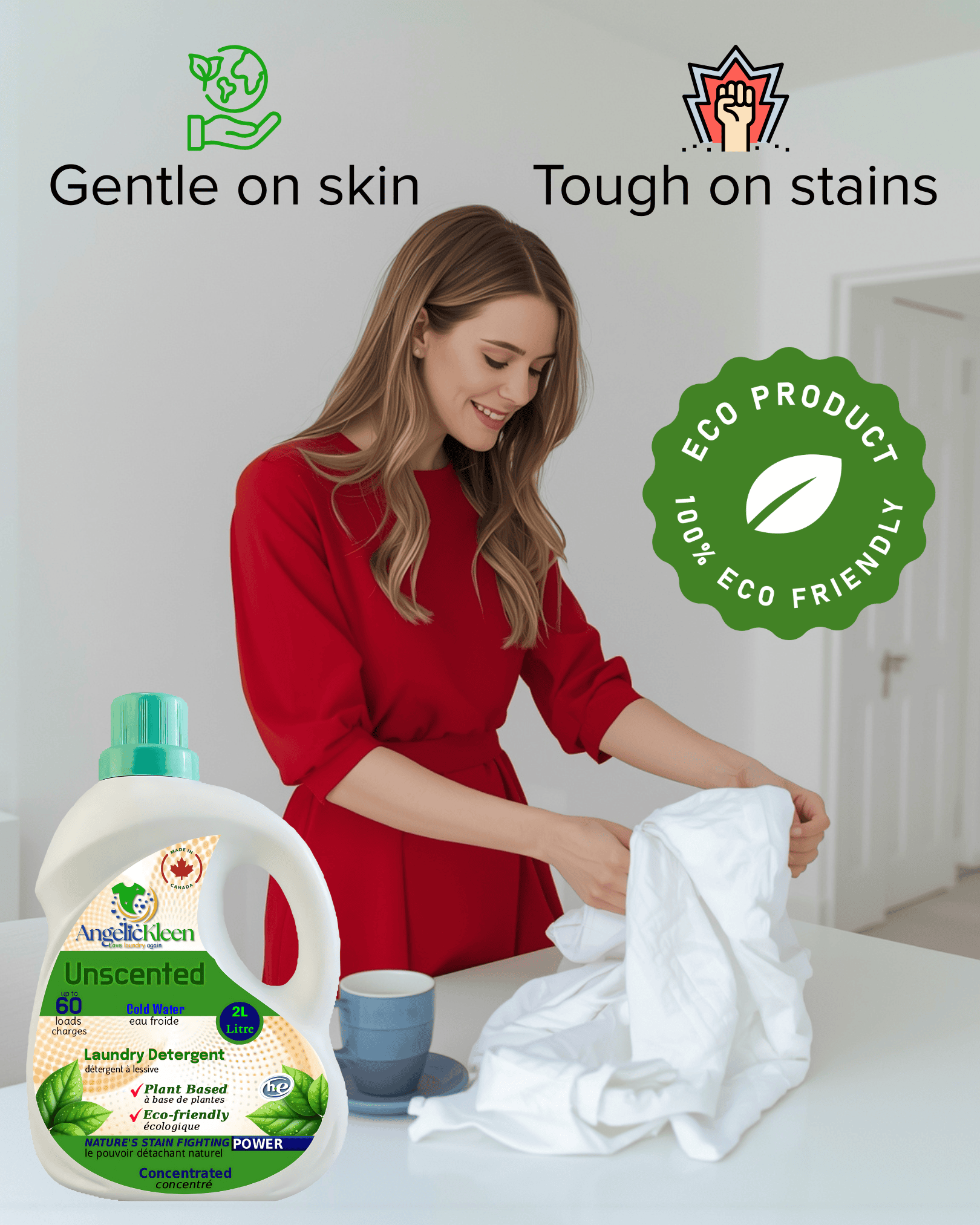 AngelicKleen Unscented fragrance-free plant-based liquid laundry detergent 2L hypoallergenic eco-friendly