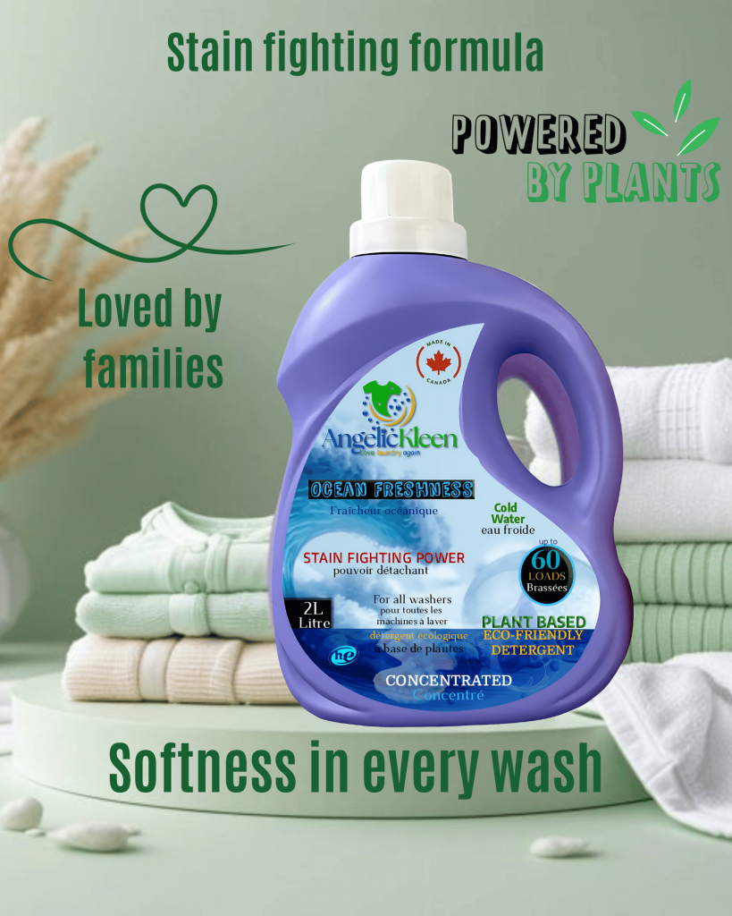 AngelicKleen Ocean Freshness plant-based liquid laundry detergent 2L bottle with fresh ocean scent HE compatible