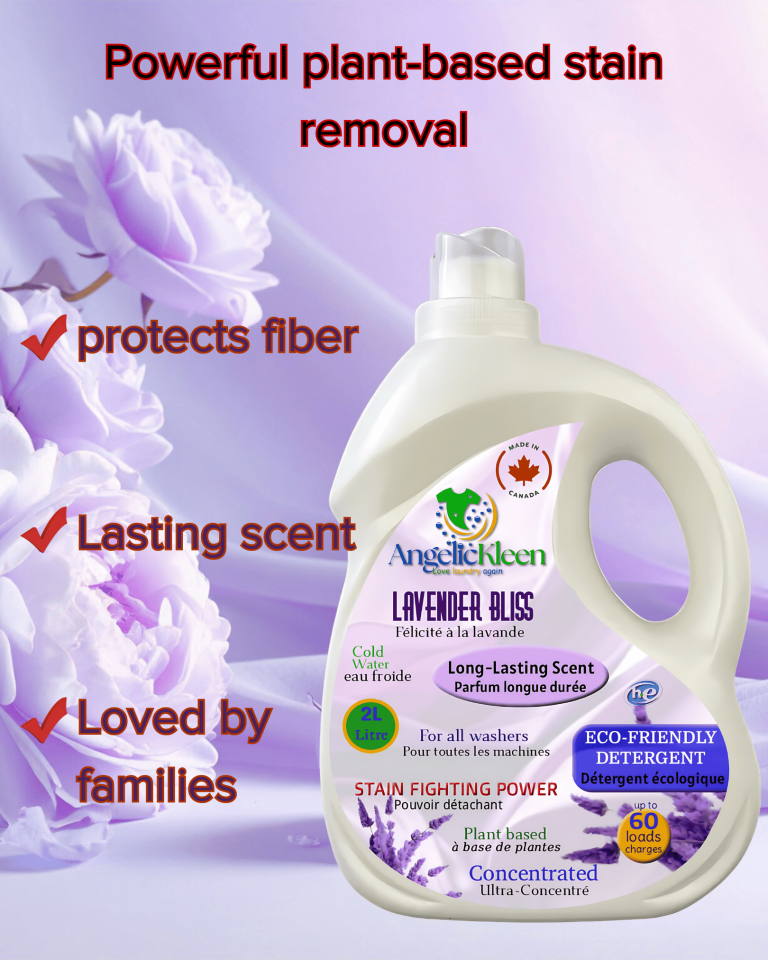 AngelicKleen Lavender Bliss plant-based HE laundry detergent bottle 2L with lavender scent for sensitive skin