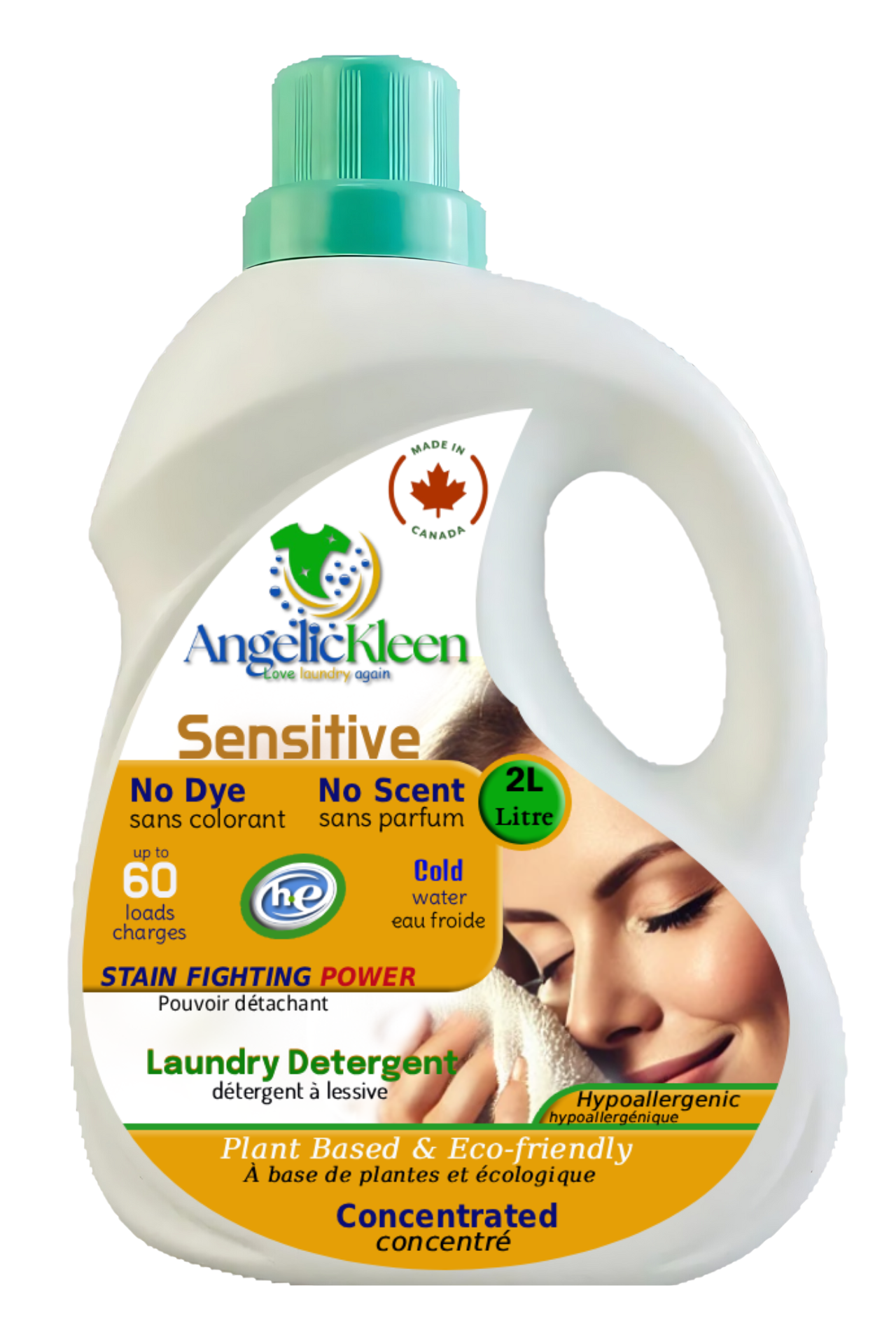 AngelicKleen Sensitive hypoallergenic fragrance-free plant-based laundry detergent 2L for sensitive skin