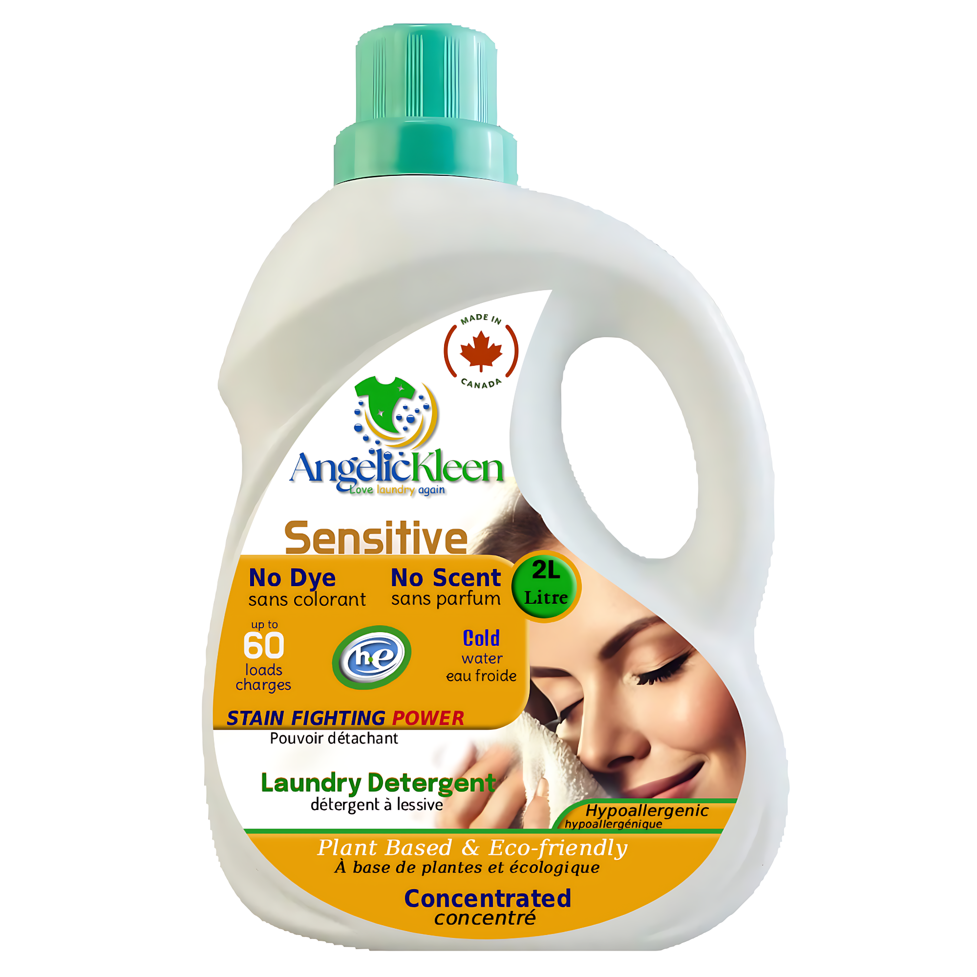 AngelicKleen Sensitive hypoallergenic fragrance-free plant-based laundry detergent 2L for sensitive skin